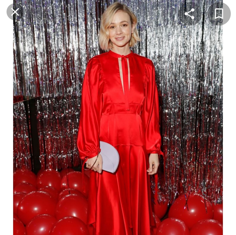 NWT Self-Portrait red satin handkerchief hem midi dress - Picture 2 of 16